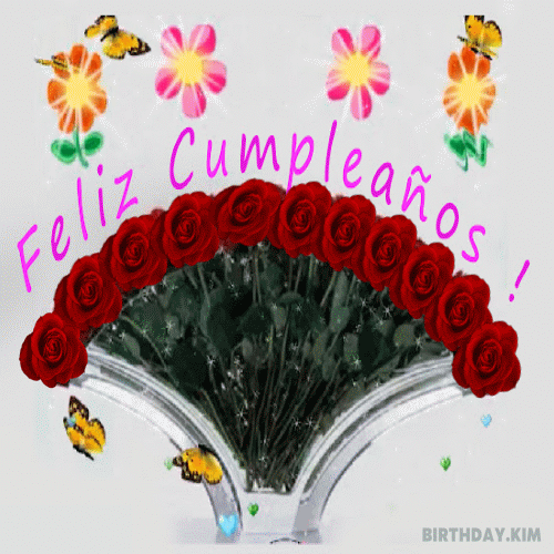 Feliz Cumpleaños flores rosas gif